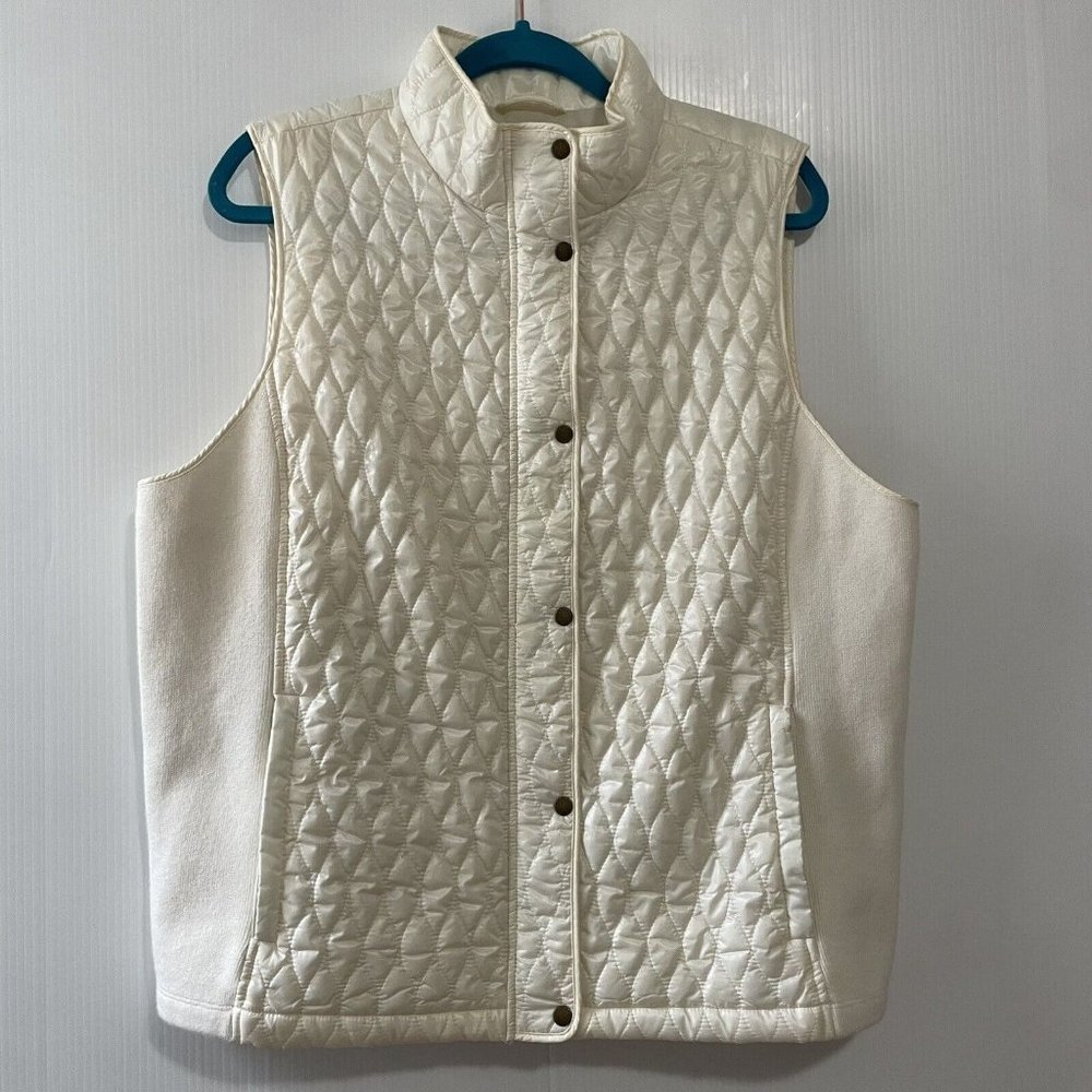 Talbots Womens Puffer Vest Ivory White Full Zip Sleeveless mock neck Size XL